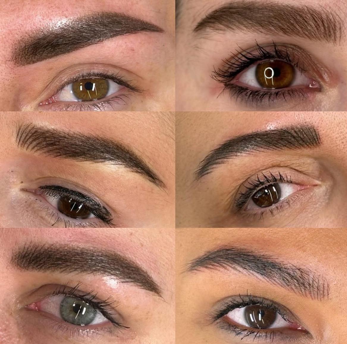 Dettagli di sopracciglia ed eyeliner realizzati in studio con la dermopigmentazione